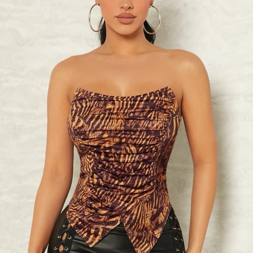 Brown printed tube top
